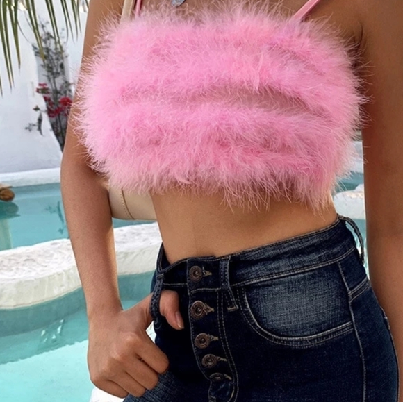 Pink feather crop top - Picture 9 of 14